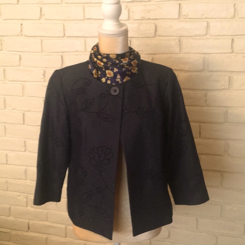 Embroidered polished denim jacket